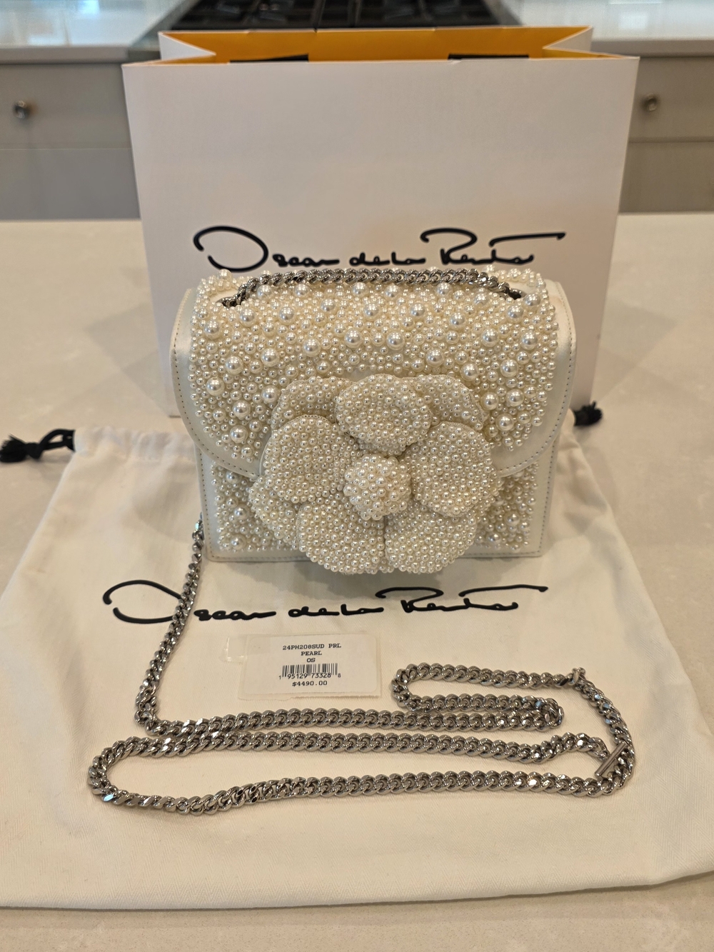 💯 Authentic Oscar de la Renta Pearl Embroidered Mini TRO Bag